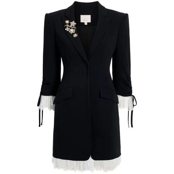 Cinq a Sept Women's Black Roxie Brooch Ruffle Crepe Mini Suit Dress Size 10 NWOT - Picture 1 of 10